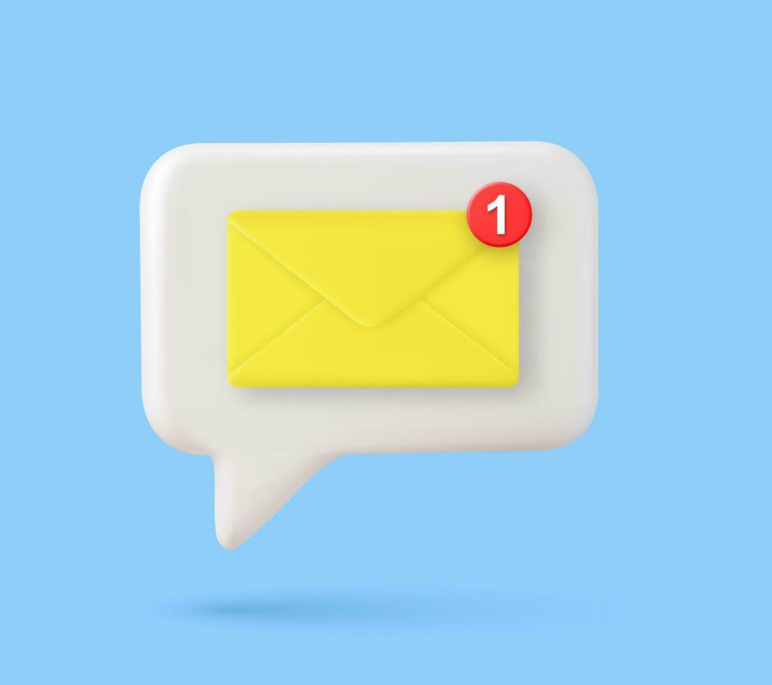 3d email icon on white bubble newsletter yellow envelop mail message reminder notification with red marker delivered sms illustration vector