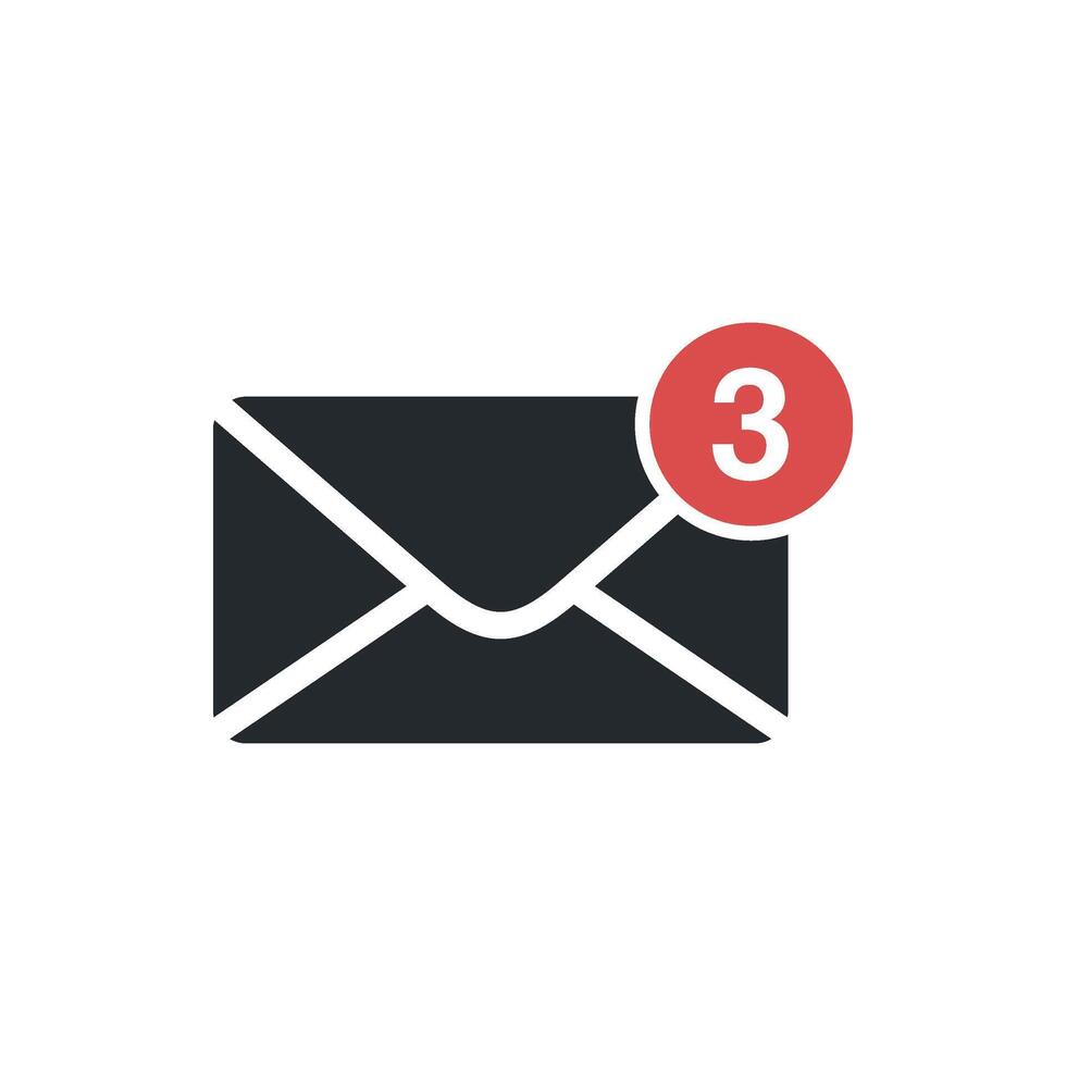 Glyph style notification three inbox email icon template flat illustration design vector